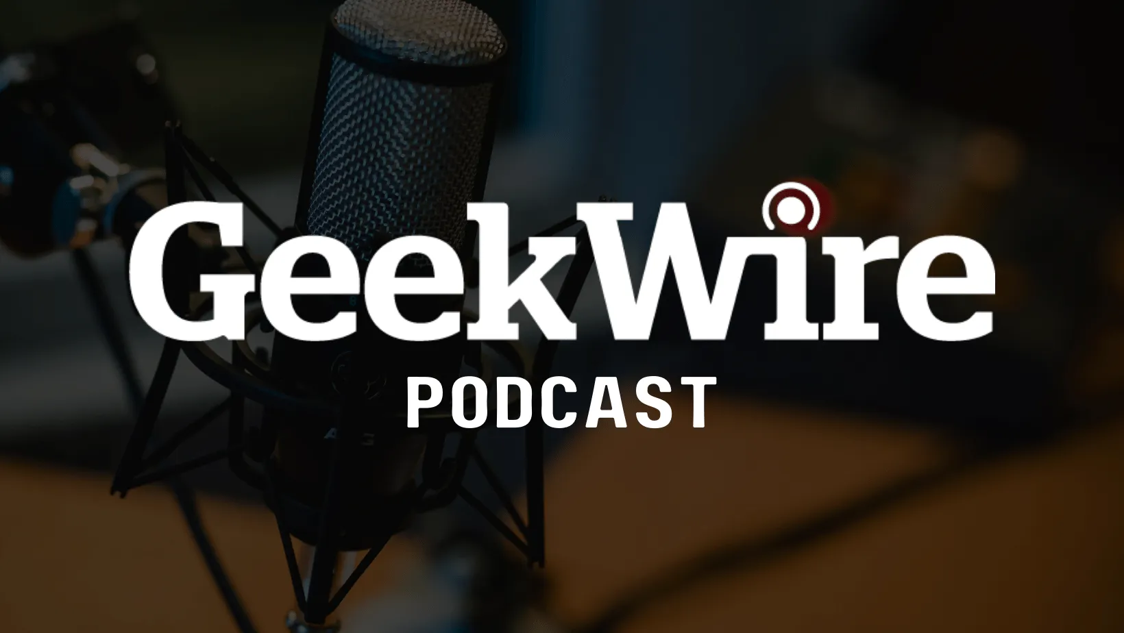 White GeekWire podcast logo over a dark background.