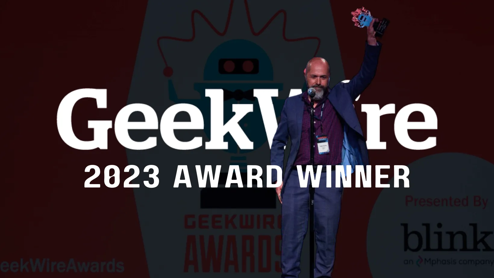 "2023 GeekWire Award Winner" in white over a dark background.