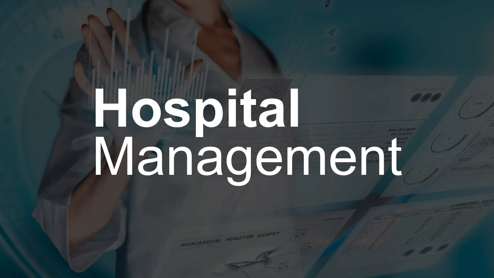 White Hospital Management logo over a dark background.