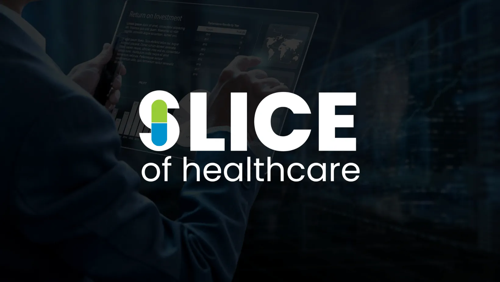 White Slice of Healthcare podcast logo over a dark background.
