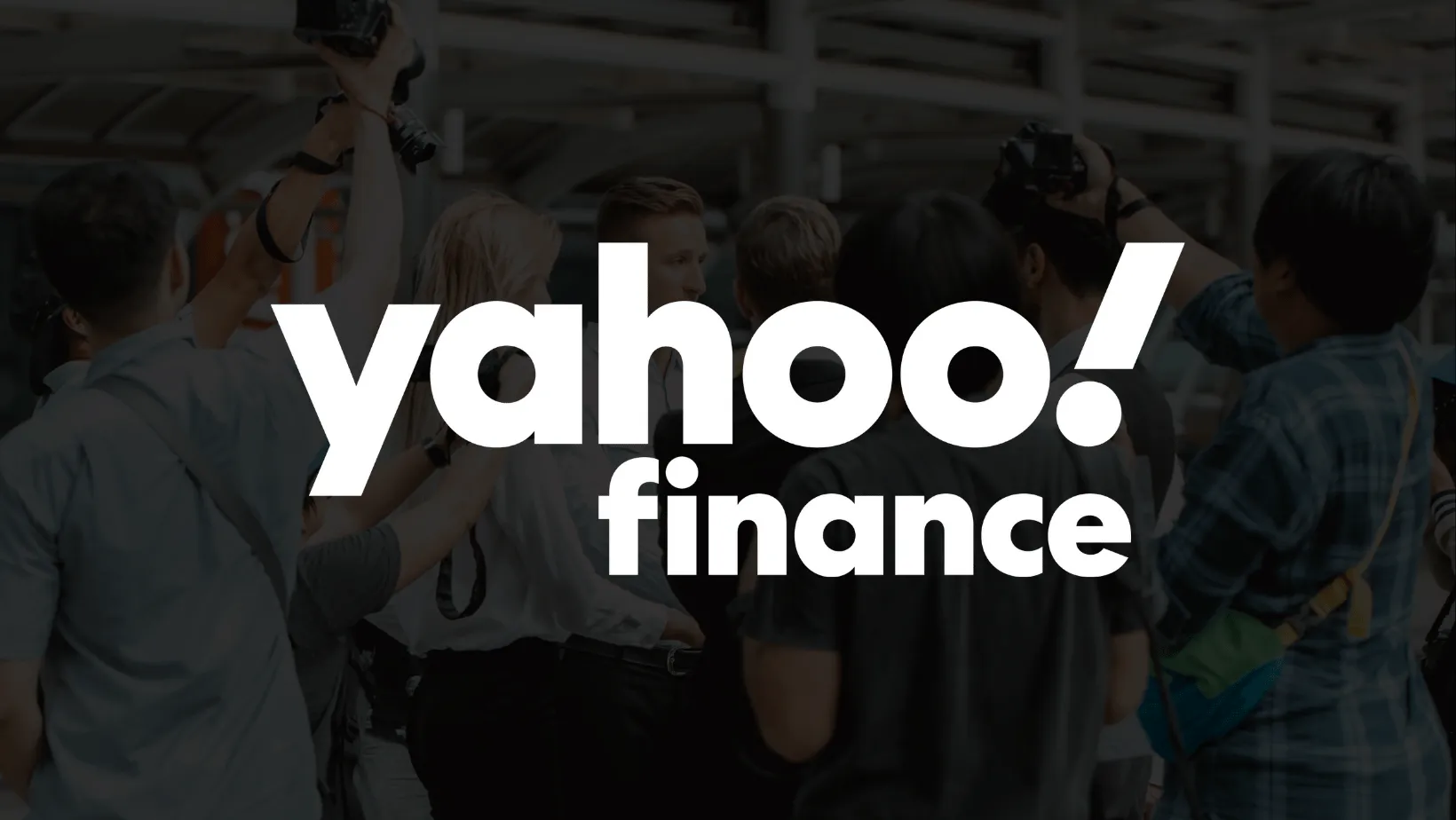 White Yahoo! Finance logo over a dark background.